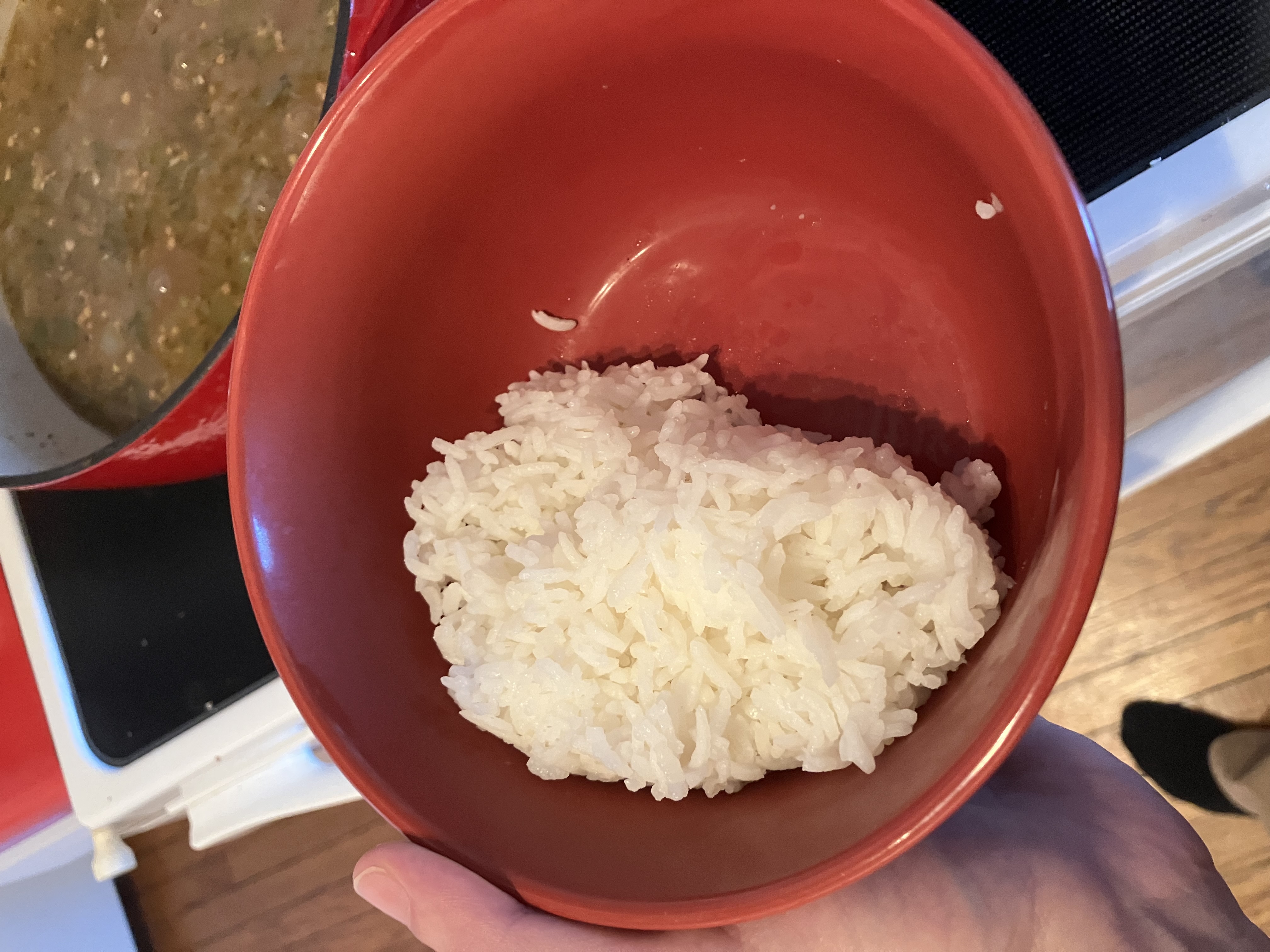 a bowl half filled with rice